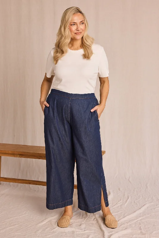 Camille Chambray Pant in Dark Wash Elegant Wool Trousers