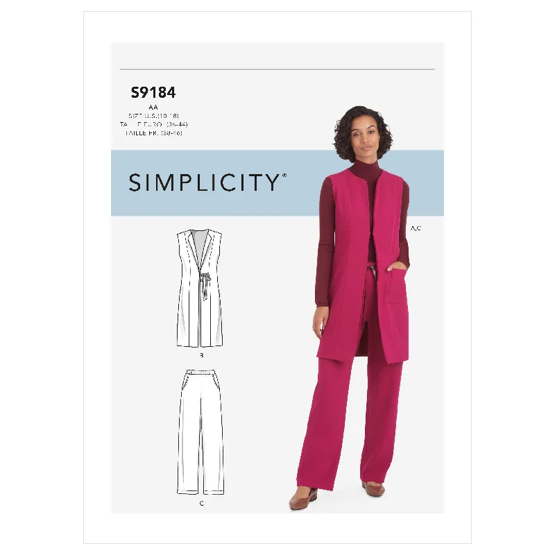 Simplicity Pattern S9184 Misses' & Women's Vest & Pants Trendy Wide-Legged Trousers