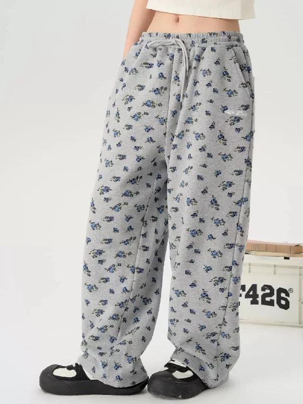 Loose Fit Floral Streetwear Pants Casual Wide Pants