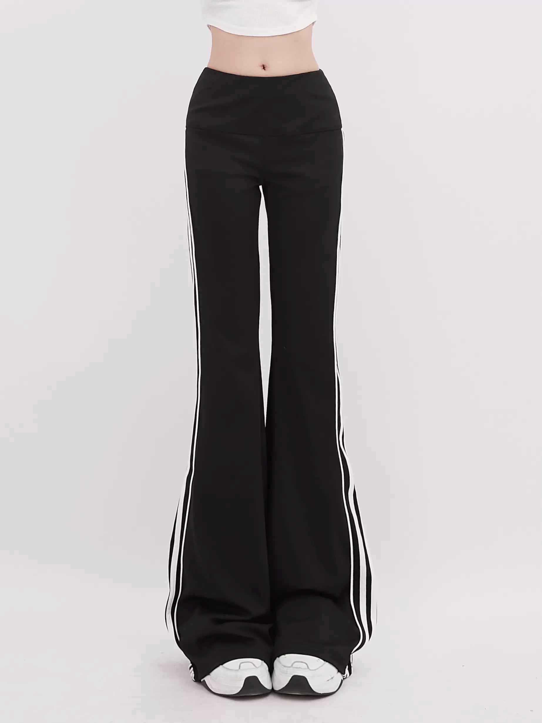 Side Stripe Design Slim Micro Flare Pants Stylish Casual Pants