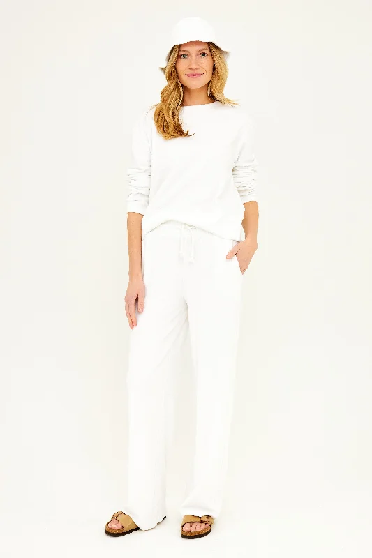 Terry Resort Pant - White Trendy High-Waist Trousers