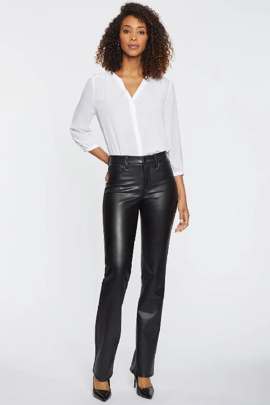 Faux Leather Marilyn Straight Pants - Black Elegant Wool Trousers