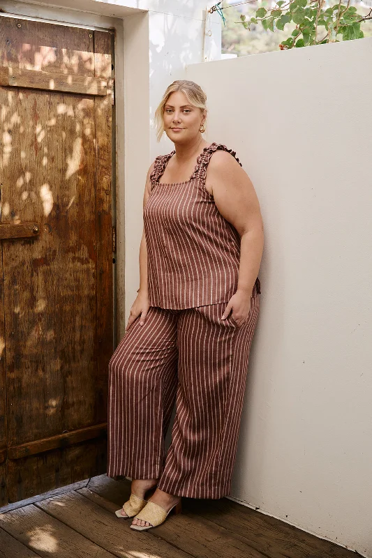 Liliana Linen Wide Leg Pant in Nutmeg Classic Straight-Leg Pants