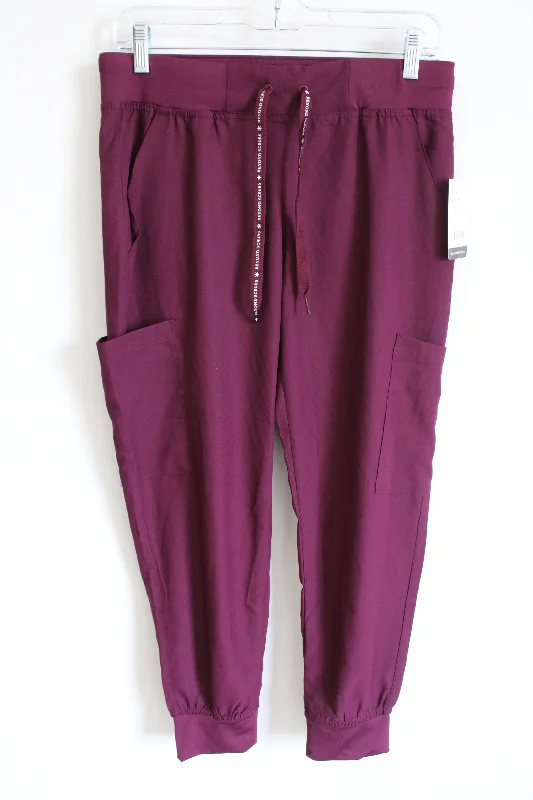 NEW Beyond Scrubs Wine Purple Jogger Tapered Pants | S Petite Relaxed Fit Trousers