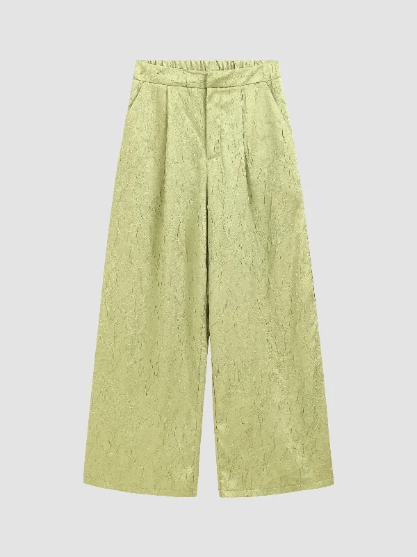 Textured Satin Pleated Wide Leg Pants Comfortable Jogger Trousers