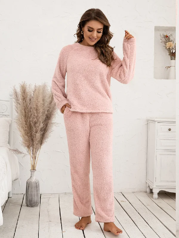 Ivy Lane Teddy Comfort Long Sleeve Top and Pants Lounge Set Modern Stretch Trousers