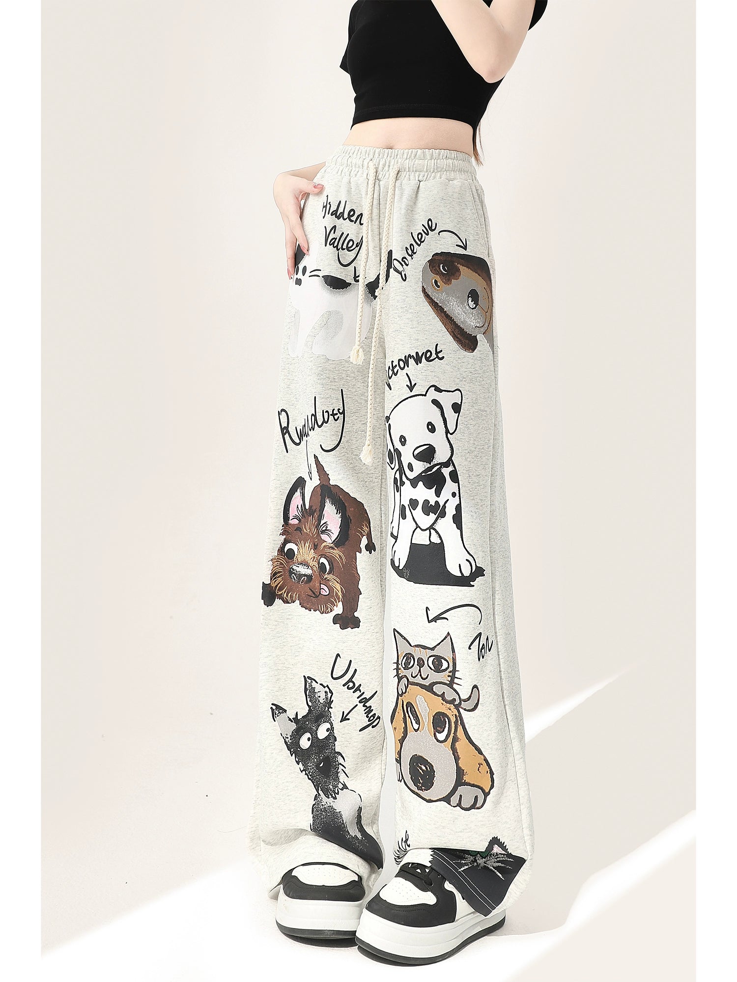 Thickened Velvet Dog Print Jazz Pants Cozy Full-Length Pants