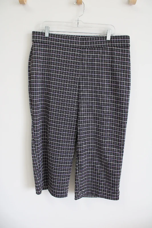 Isaac Mizrahi Black Gray White Purple Plaid Capri Pant | 16 Petite Cozy Fitted Pants