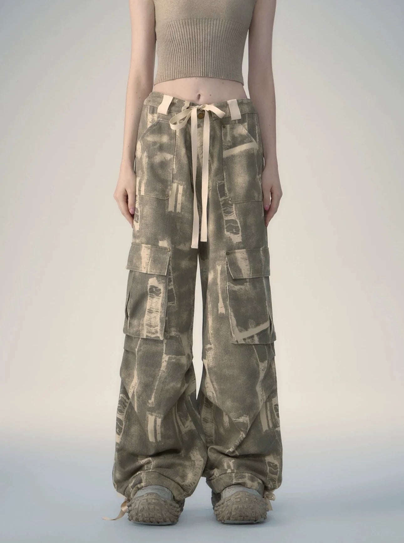 American Street Lace-Up Loose Camouflage Cargo Pants Trendy Work Pants