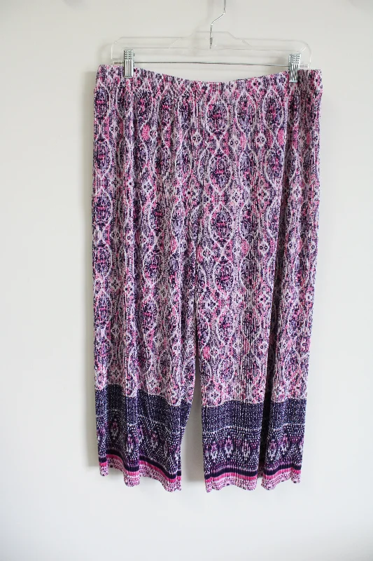 Susan Graver Purple & Pink Pleated Flowy Capri Pants | M Petite Chic Capri Pants