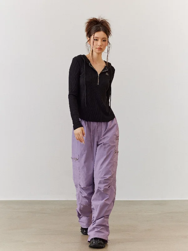 ACMEAURA Utility Cargo Pants - Lavender and Black Casual Track Pants