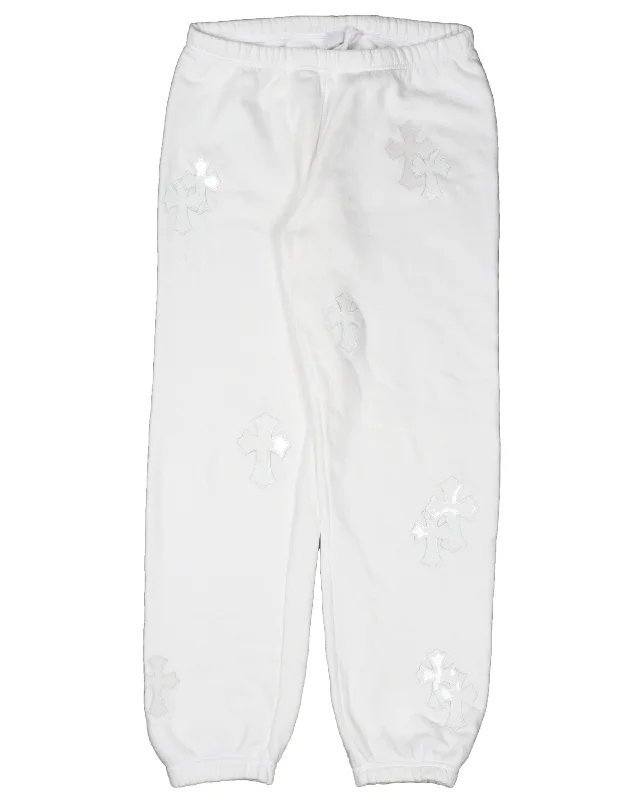 White Cross Sweat Pants Stretch Fit Pants