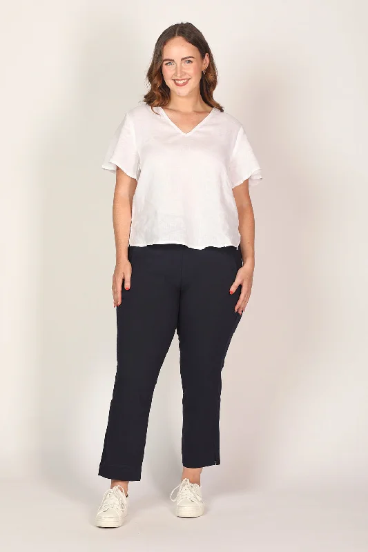 Regular Length Stretch Capri Pant in Navy Comfy Zip-Up Pants