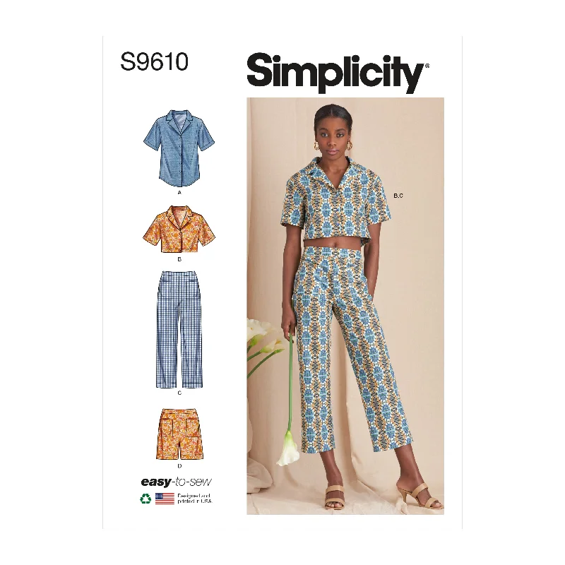 Simplicity Pattern SS9610 Misses' Set of Tops, Cropped Pants and Shorts Cozy Knit Pants