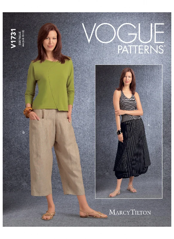 Vogue Pattern V1731 Misses' Deep-Pocket Skirt and Pants Classic Pleated Pants