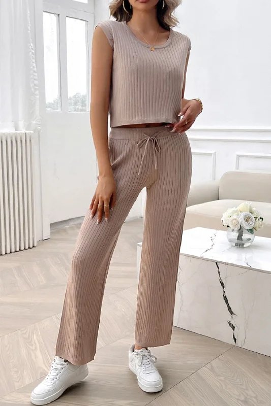 Fable Essential Maximum Comfort Ribbed Top and Pants Set Fashionable Sporty Pants