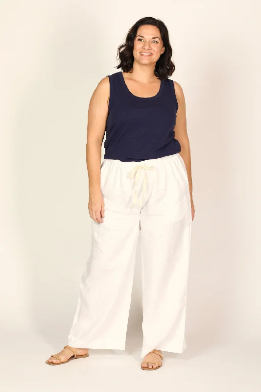 Breezy Relaxed Linen Pant in White Comfortable Denim Pants