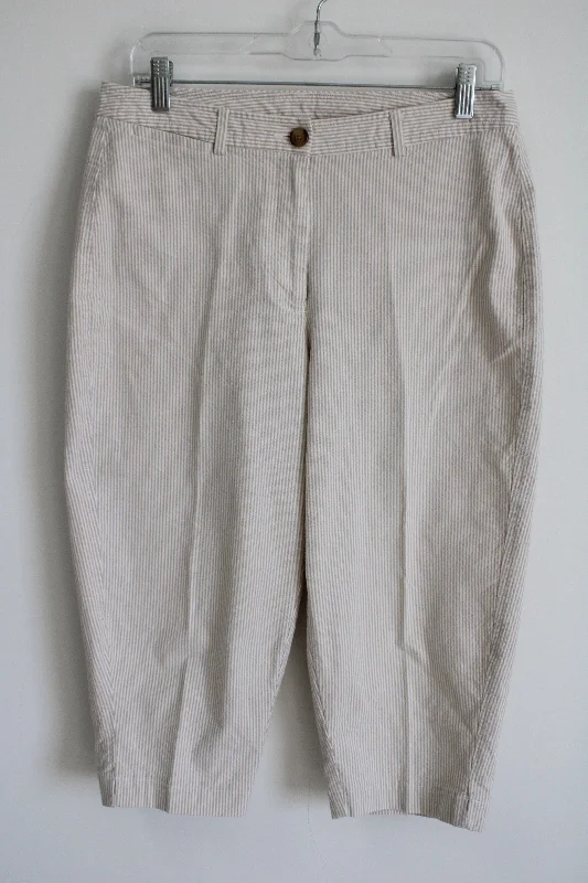 L.L. Bean Tan & White Striped Capri Pants | 10 Regular Trendy Wide-Legged Trousers