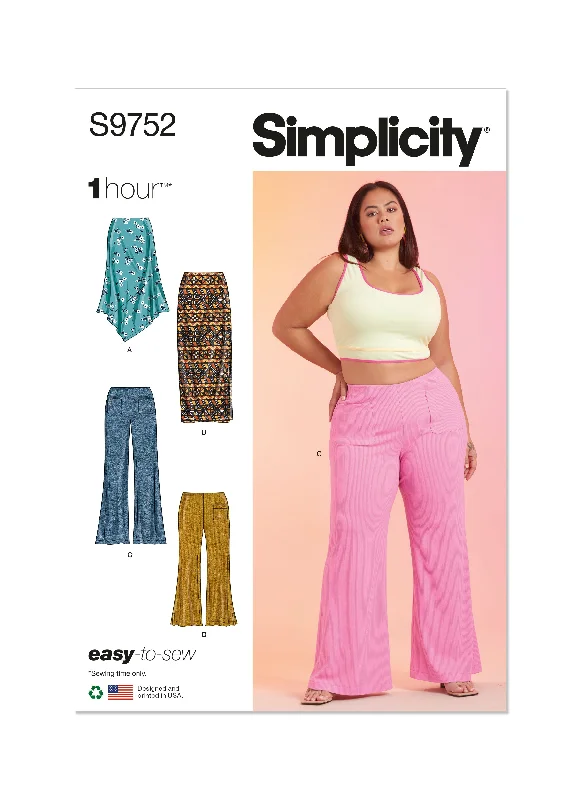 Simplicity Pattern S9752 Women's Knit Skirts and Pants in Two Lengths High-Waist Trousers