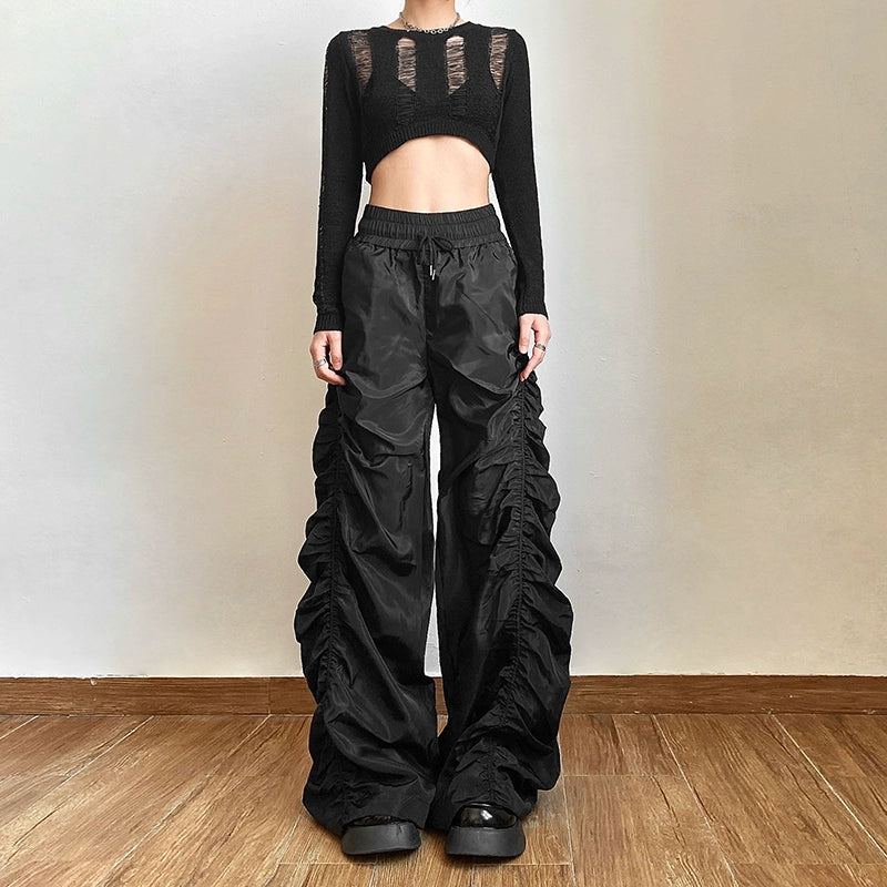 High-Waist Pleated Wide-Leg Pants Trendy Wide-Leg Pants