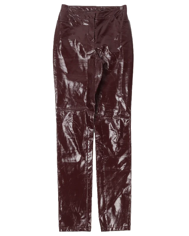 Maroon Leather Pants Chic Checkered Pants