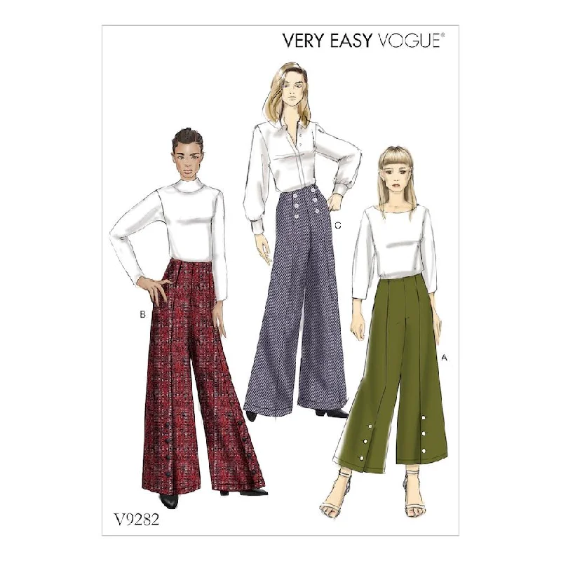 Vogue Pattern V9282 Misses' High-Waisted Pants with Button Detail Elegant Silk Pants