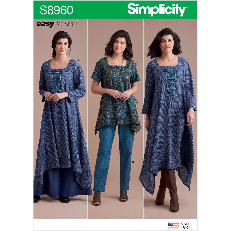 Simplicity Pattern 8960 Misses' Dress Or Tunic, Skirt and Pant Relaxed High-Waist Trousers