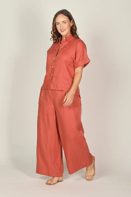 Liliana Linen Wide Leg Pant in Desert Rose Relaxed Fit Trousers