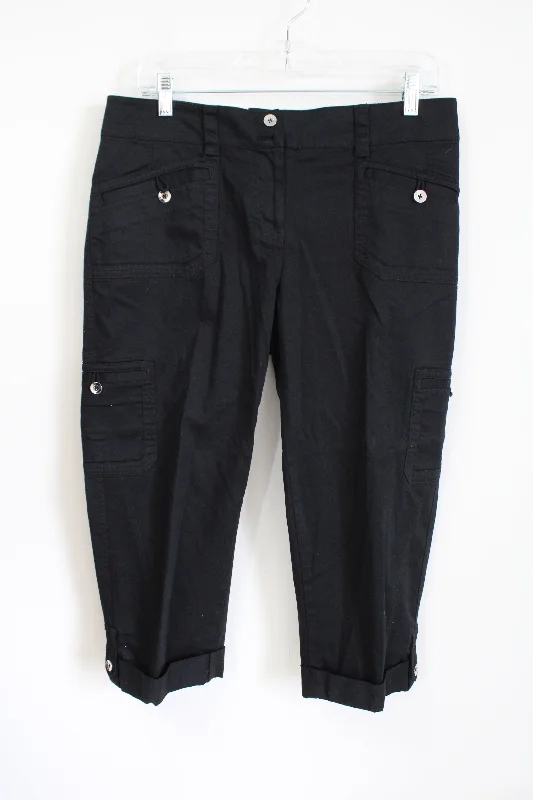 White House Black Market Silver Button Capri Pant | 8 Relaxed Linen Pants