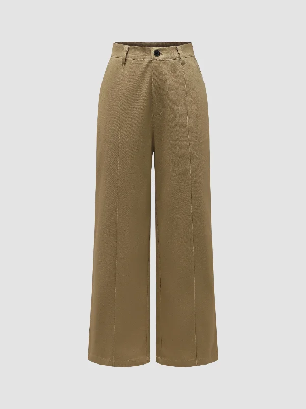 Women's High Waisted Wide Leg Twill Pants Warm Wool Trousers