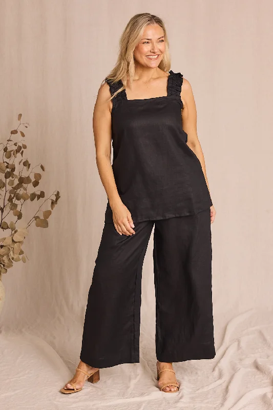 Liliana Wide Leg Linen Pant in Black Slim Fit Casual Pants