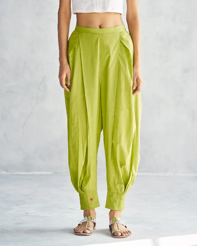 Puff Pants - Lime Elegant High-Waist Pants