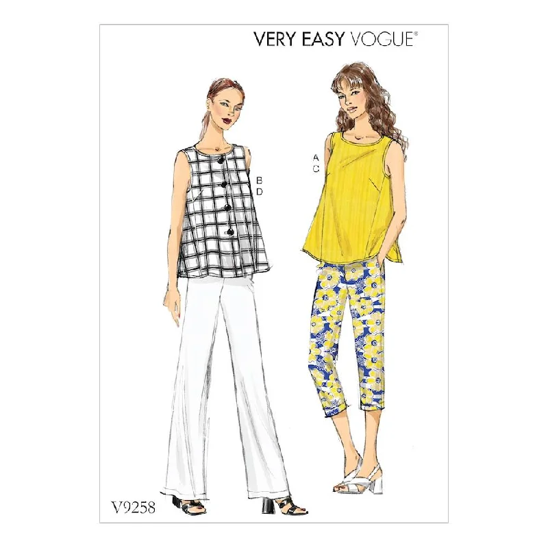 Vogue Pattern V9258 Misses' Sleeveless Tops with Pull-On Pants Trendy Tapered Pants