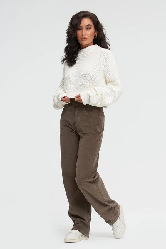 Corduroy Wide Leg Pants - Stone Casual Yoga Pants