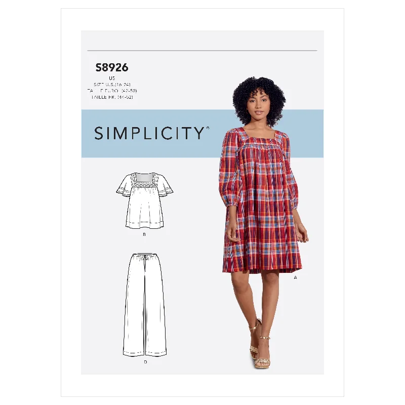 Simplicity Pattern 8926 Misses' Dress, Tops & Pants Elegant Palazzo Trousers