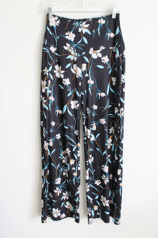 NEW Arolina Black Floral Knit Pants | S High-Waist Trousers