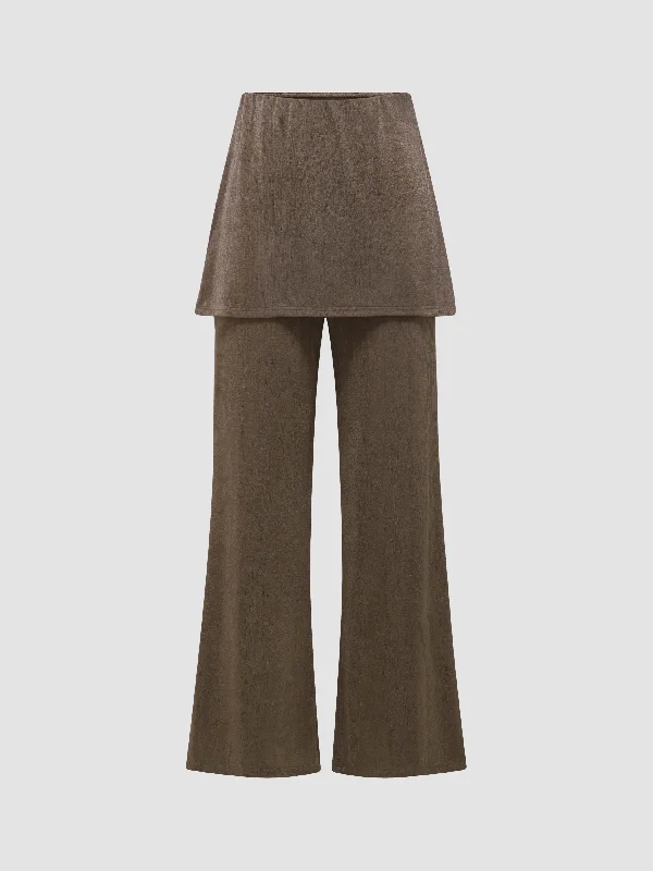 Faux Two-Piece Knitted Straight Skirt Pants Comfortable Wide-Leg Pants