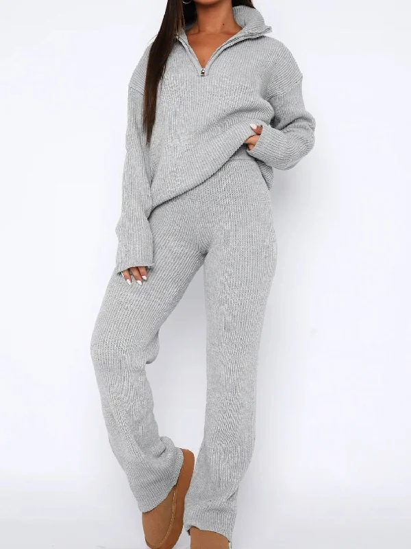 Fable Essentials Quarter Zip Long Sleeve Top and Pants Set Comfortable Fleece Pants