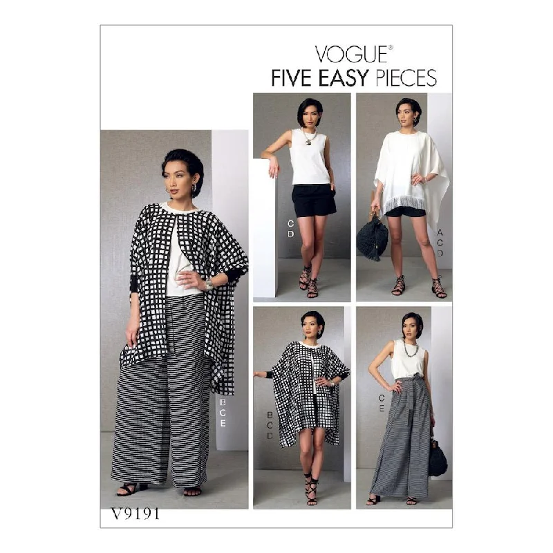 Vogue Pattern V9191 Misses' Ponchos, Back-Pleat Top, Shorts and Wide-Leg Wrap Pants Soft Stretch Leggings