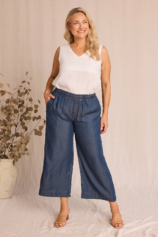 Breezy Petite Length Relaxed Tencel Pant in Mid Wash Trendy Velvet Pants