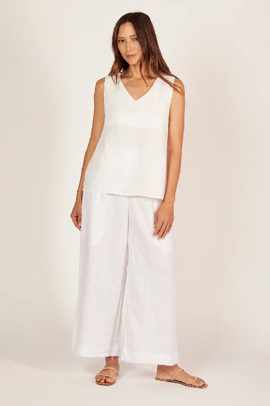 Liliana Linen Wide Leg Pant in White Comfy Athletic Pants