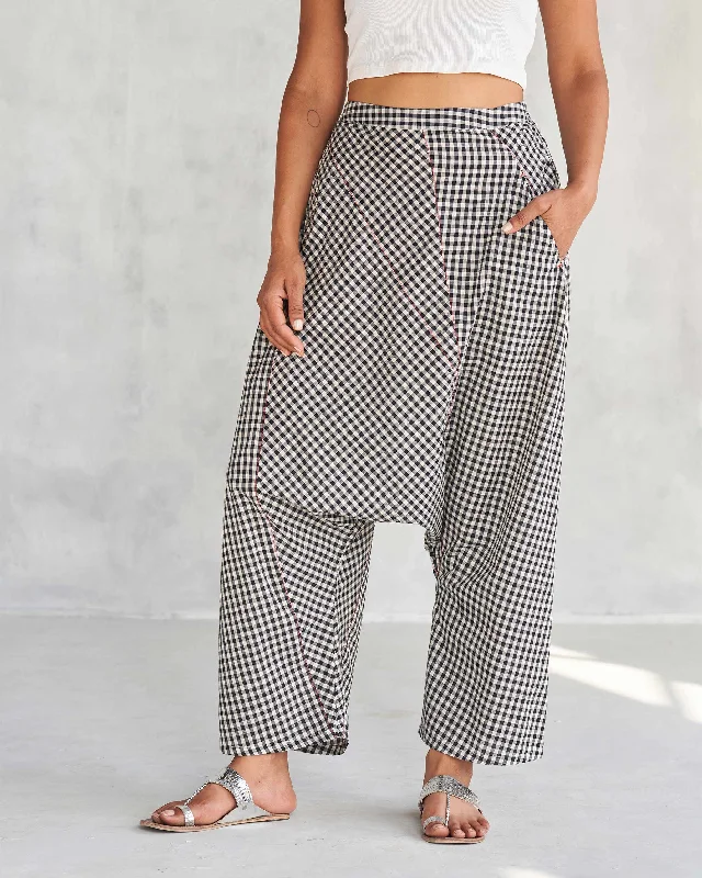 Midori Checkered Pants - Black & Ivory Casual Drawstring Pants