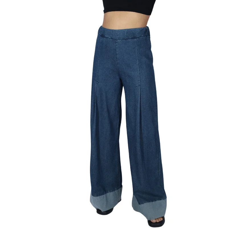 Two tone wide leg denim pants Elegant Dress Pants