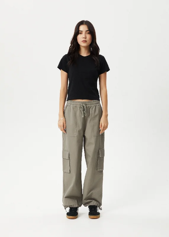 AFENDS Womens Tasman - Cargo Pants - Grey Olive Casual Sweatpants Style