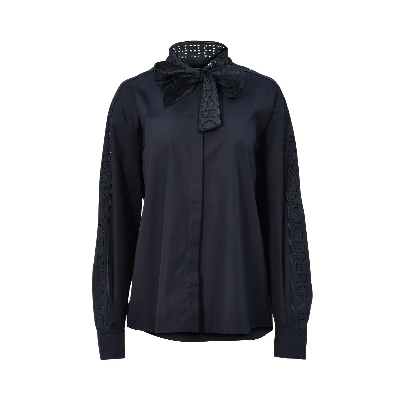 Iceberg Ladies Black Shirt with Cutout Collar and Tie Terry Blend Velvet Blend Canvas Blend