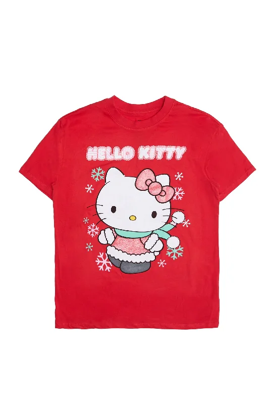 Hello Kitty Christmas Outfit Graphic Relaxed Tee Spandex Blend Rayon Blend Denim Blend