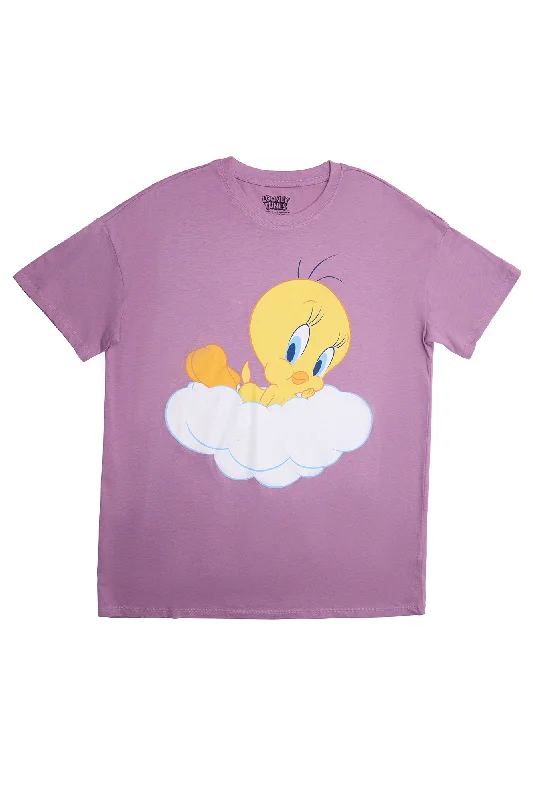 Tweety Bird Graphic Relaxed Tee Ribbed Striped Patterned