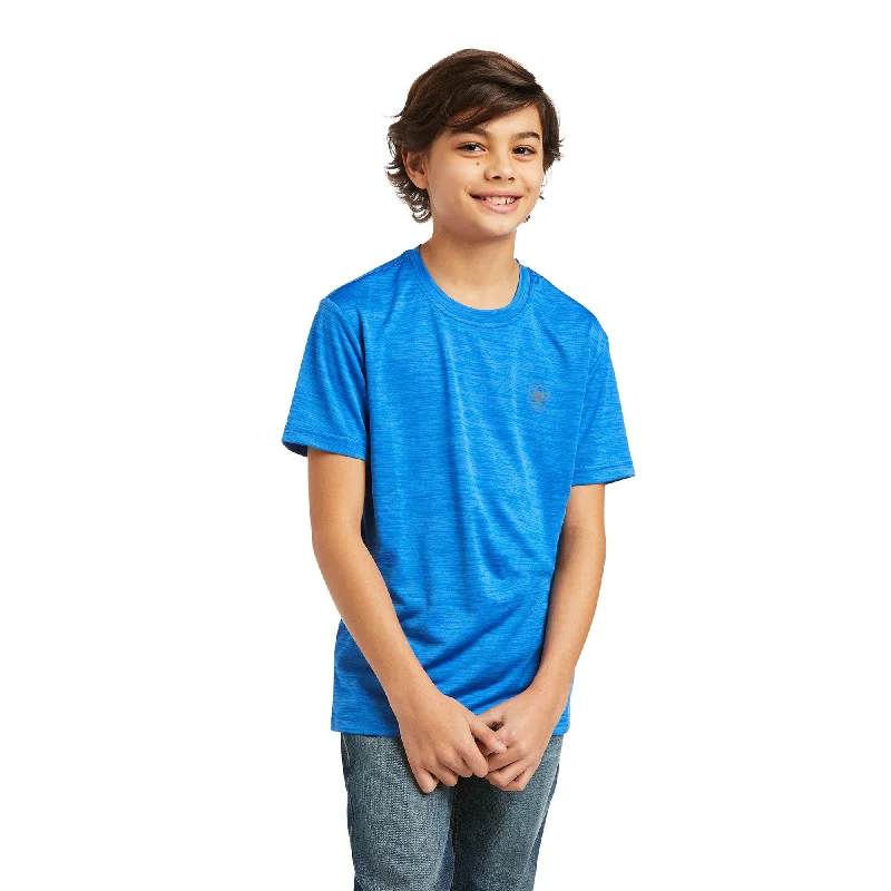 Ariat Boy's Charger Shield Short Sleeve Blue T-Shirt 10039587 Front Pockets Side Pockets Patch Pockets