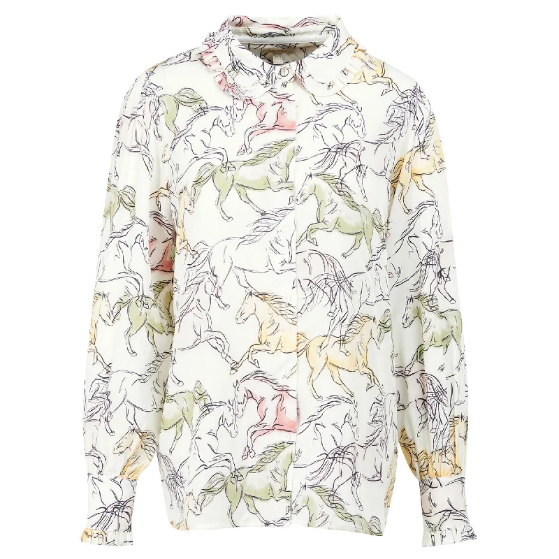 Barbour Ladies Horse Print Honeysuckle Shirt Boxy Fit Fitted Loose