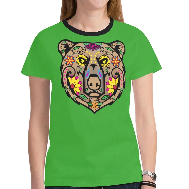 Bear Spirit Guide (Green) T-shirt for Women Graphic T-Shirt Round Neck Polyester